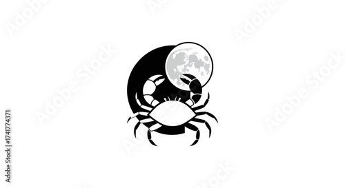 Crab silhouette with a full moon illustration enhancing nocturnal sea creature symbolism