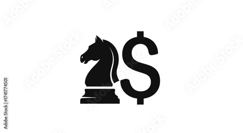 Strategic finance conceptual illustration with chess knight and dollar symbol combination