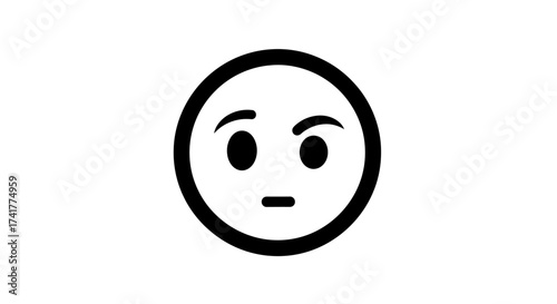 Doubtful Emoji with Raised Eyebrow and Blank Expression Conveying Skepticism, Confusion or
