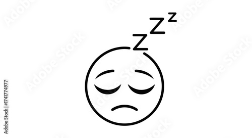 Minimalist sleepy emoji illustration featuring a tired expression and zzz symbols above it