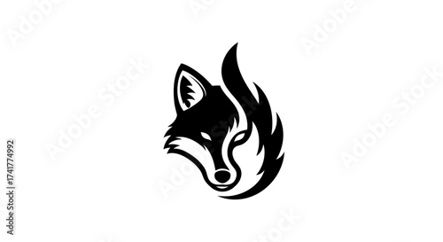 Abstract fox head logo design in black and white, elegant animalistic depiction