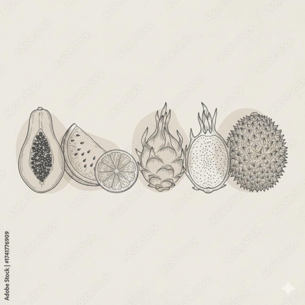 Obraz premium monochrome fruit icon package