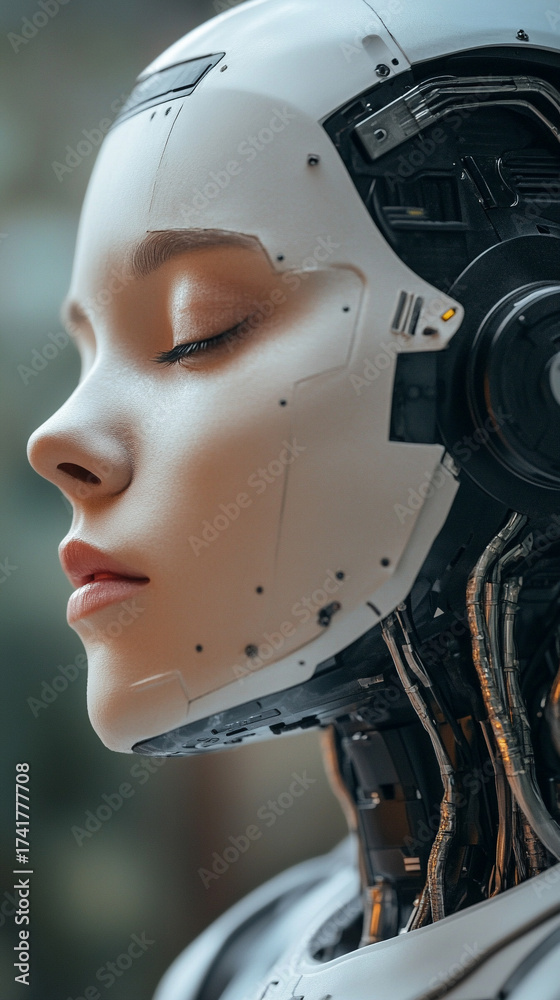 Fototapeta premium Artificial intelligence concept with ample empty caption space on the side, symbolizing business innovation, technology, and future-focused digital strategy