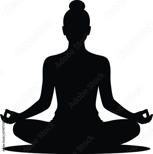 Woman meditating in lotus pose black silhouette yoga
