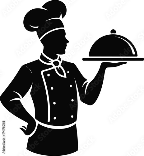 Chef presenting covered dish cook waiter
