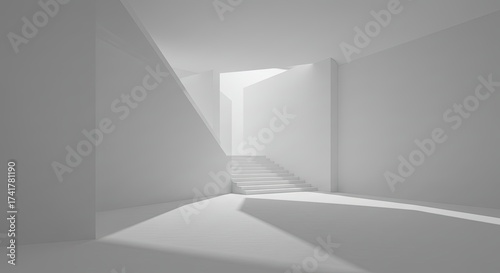 Wallpaper Mural A minimalist interior space with white walls and a staircase leading to a bright light source. The scene emphasizes simplicity and modern design. Torontodigital.ca