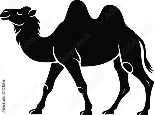 Camel silhouette walking dromedary animal