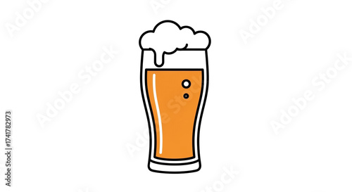 Illustration of a glass of beer with foam isolated on white background, perfect for menu design, bar promotions, or festive event announcements