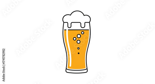 Illustration of a refreshing glass of beer with bubbles and foam isolated on white background, perfect for summer promotions and bar menus