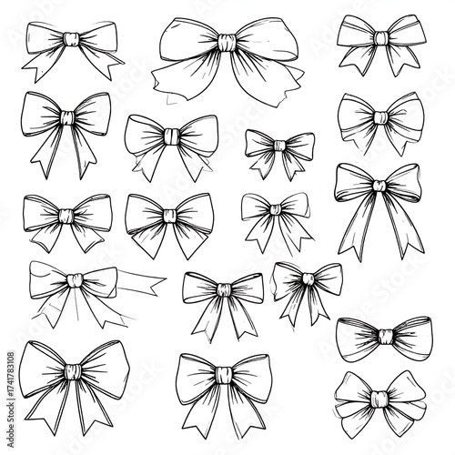 Collection of various ribbon bow illustrations