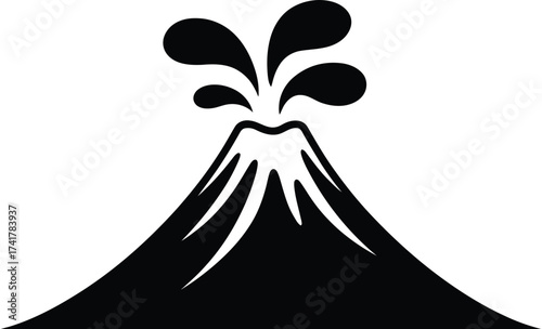 Black volcano erupting with water splashes eruption