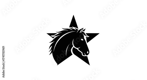 Elegant black horse head silhouette against a star emblem creating powerful brand identity