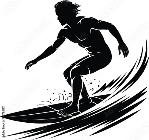 Surfer riding wave silhouette surfing ocean