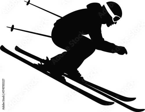Black silhouette of skier in motion skiing winter sport
