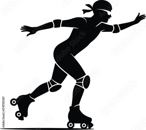 Roller skater silhouette dynamic pose black white