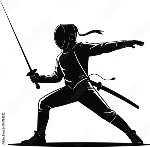 Fencer in action with sword fencing sport