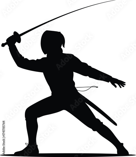 Fencer silhouette attacking with sword fencing sport