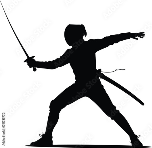 Fencer in action with sword fencing sport