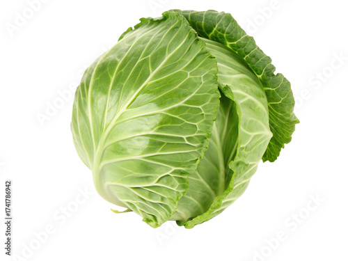 Fresh green cabbage head isolated natural food ingredient ready for culinary use