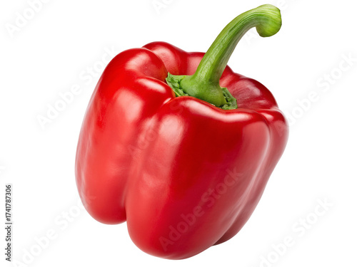 Vibrant red bell pepper with a fresh green stem for healthy cooking