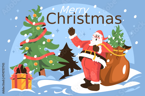 Set of funny cute Santa Claus characters with different poses, emotions, holiday situations isolated on white background.