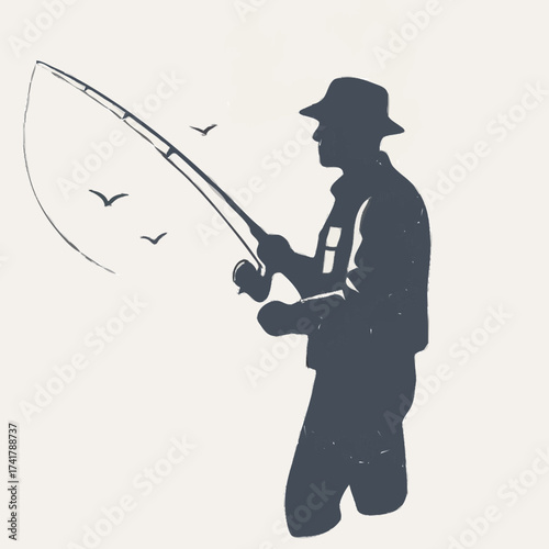 silhouette of a fisherman with fishing rod