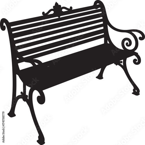 Black silhouette of an ornate park bench on white vector