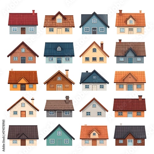 Collection of various stylized house illustrations