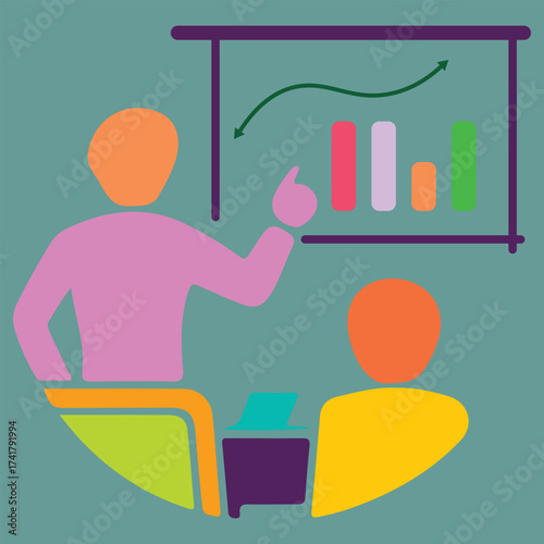 Business Presentation Icon | Growth Chart & Team Training Concept