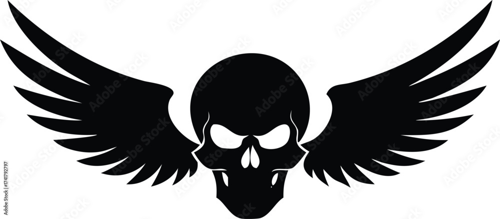 Fototapeta premium Black skull with wings vector illustration isolated on white background perfect for tattoo design or graphic element