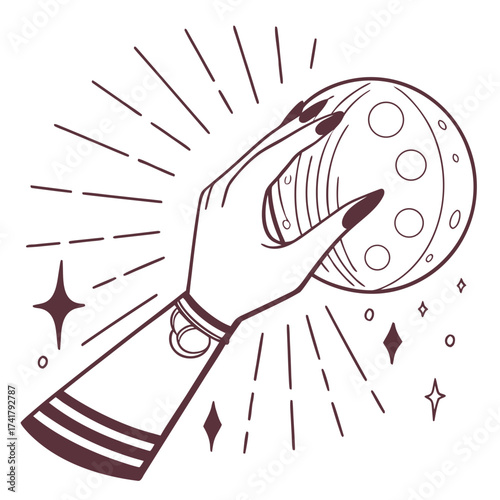 Hand holding a moon with craters