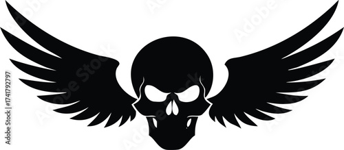 Black skull with wings vector illustration isolated on white background perfect for tattoo design or graphic element