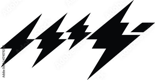Set of black lightning bolt icons simple flat vector design elements isolated on white background