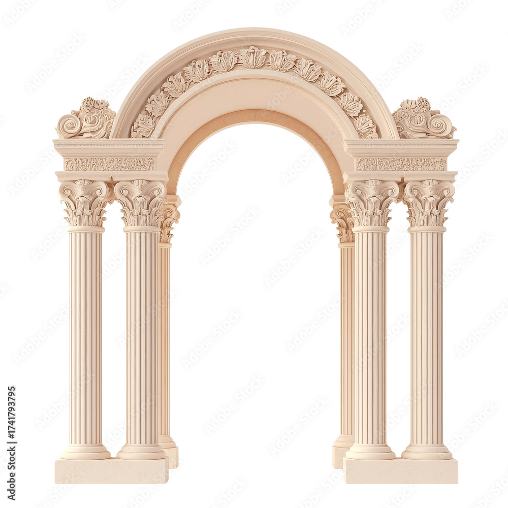 Fototapeta premium Ornate stone archway with classical columns and decorative embellishments