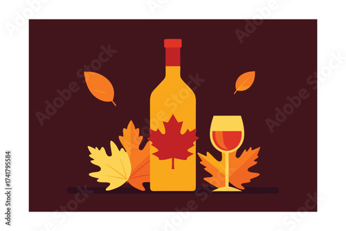 wine bottle and grapes vector illustration icon