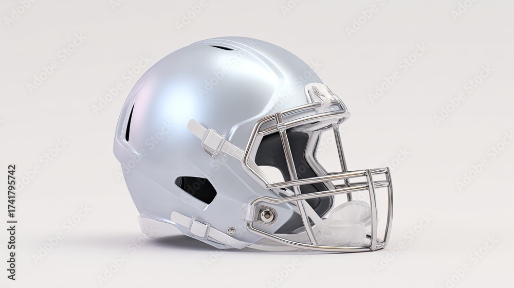 Fototapeta premium Silver American Football Helmet with Face Mask on a Neutral Background for Sports and Team Themes