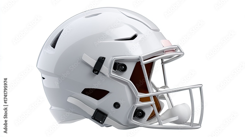 Fototapeta premium Modern White Football Helmet with Facemask for Sports Protection and Safety Gear