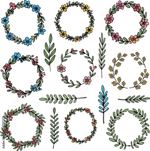 A vintage vector set of ornate floral frames, decorative wreaths, and border design elements for wedding illustration or tattoo art
