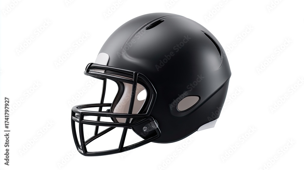Fototapeta premium Sleek Black Football Helmet with Glossy Finish Perfect for Sports Equipment Photography