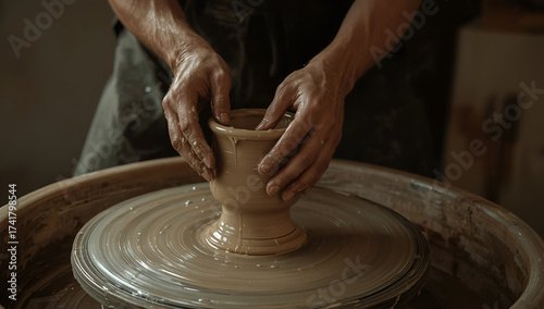 Crafting artistry skilled hands shaping clay pottery artisan studio background creative process close-up perspective