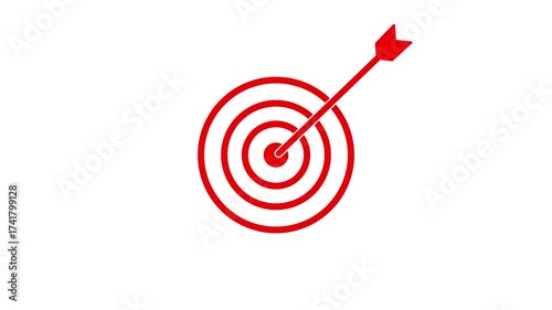 Red target with arrow hitting the bullseye on a white background goal success
