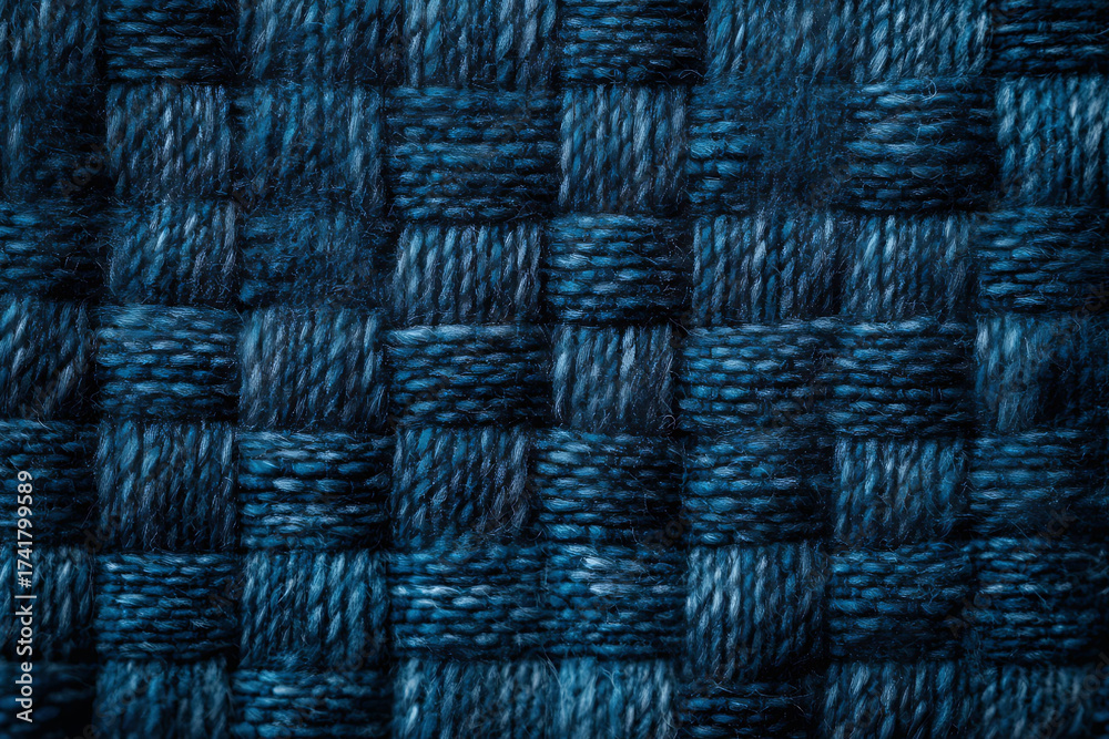 Fototapeta premium Deep Blue Woven Textile Texture with Soft Fibers