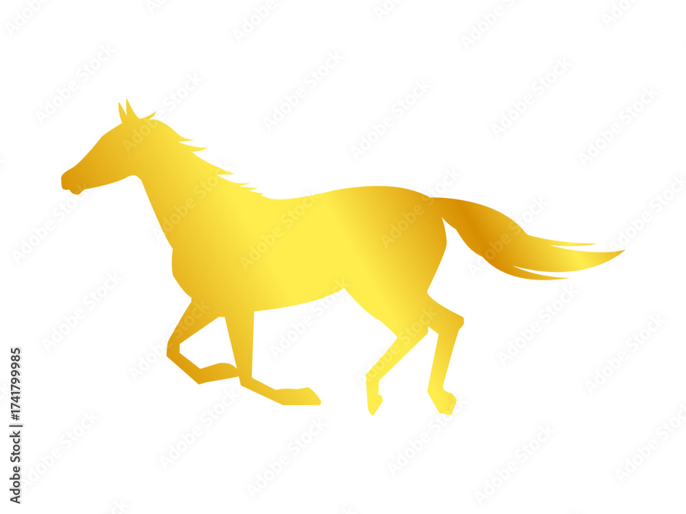 Fototapeta premium 走る馬のシルエットイラスト 金色