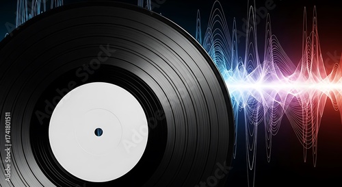 Vinyl record with sound wave illustration for music production concept