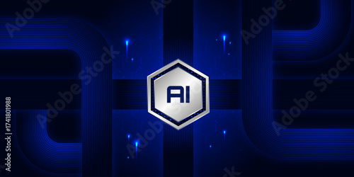 AI Technology: Futuristic and technological design of the AI text, AI icon set against an abstract backdrop, conveying cutting-edge innovation and the power of artificial intelligence.