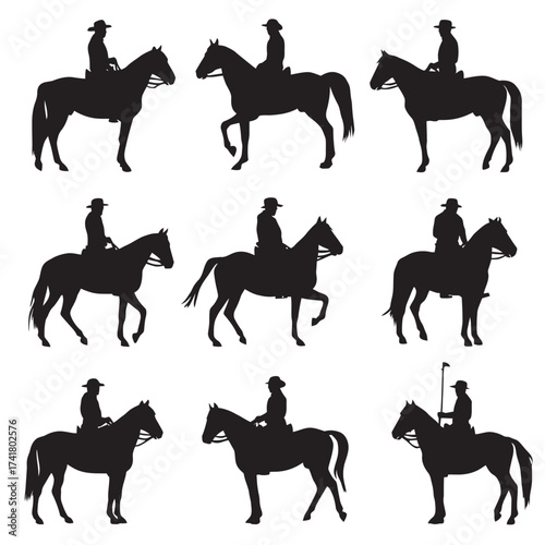 Silhouettes of Running Horses Vector Set of Equestrian Animal Icons