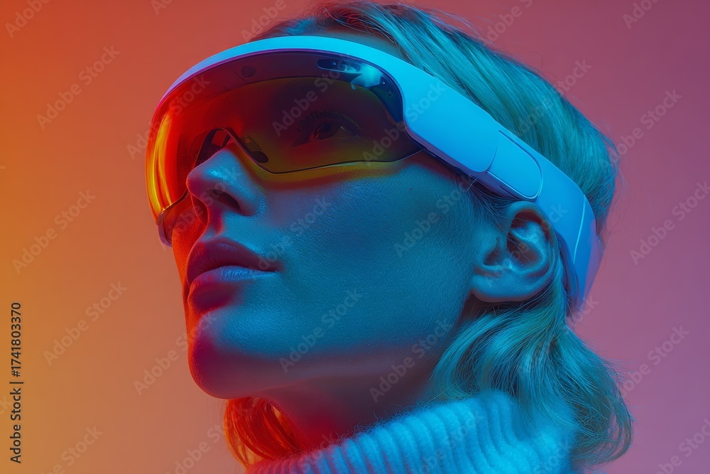 Fototapeta premium The future of artistic expression: embrace digital reality. Vivid gradient. Stepping into a digital studio: the vr experience for creative minds. Minimal layout. Dark aesthetic.