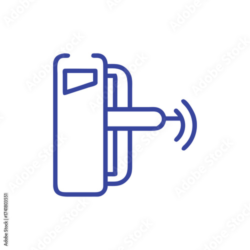Blue Line Art Icon of a Smart Door Lock with Wireless Signal on White Background Keywords: smart lock, door lock, security, access control, wireless