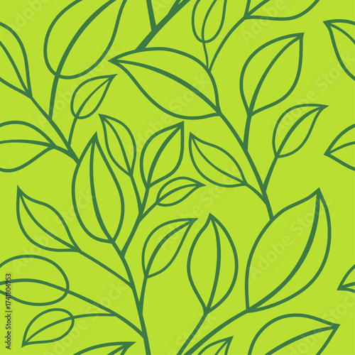 Green leaves floral seamless pattern