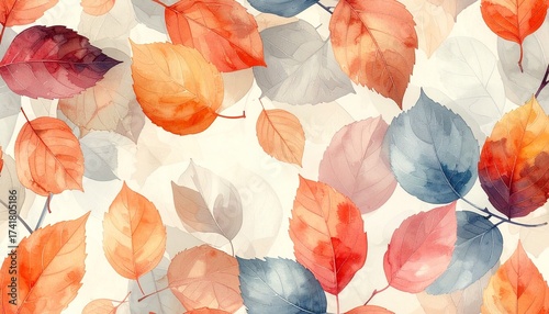 Soft Autumn Leaves Pattern in Pastel Watercolor Style